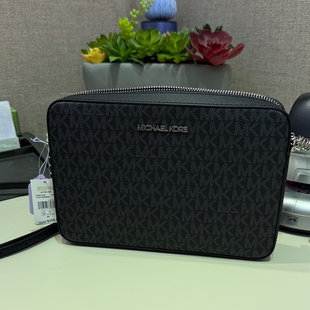 Michael Kors Black Monogram Jet Set crossbody bag
